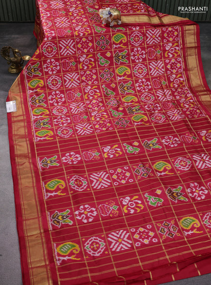 Pochampally silk saree red with allover zari checks & ikat weaves and zari woven border