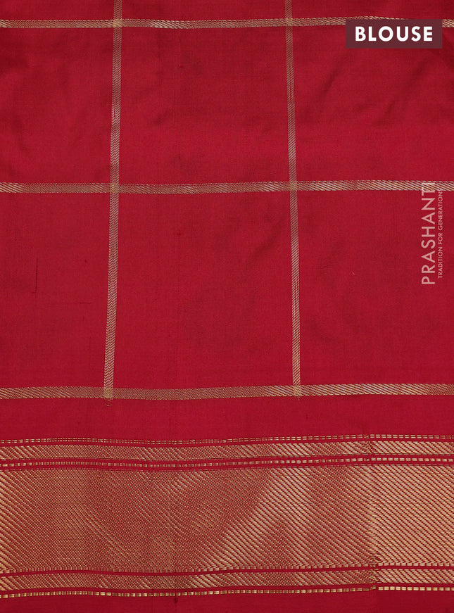 Pochampally silk saree red with allover zari checks & ikat weaves and zari woven border