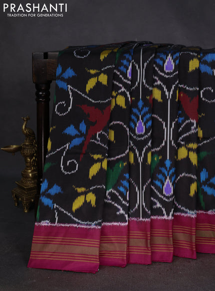 Pochampally silk saree black and pink with allover patola weaves and rettapet border