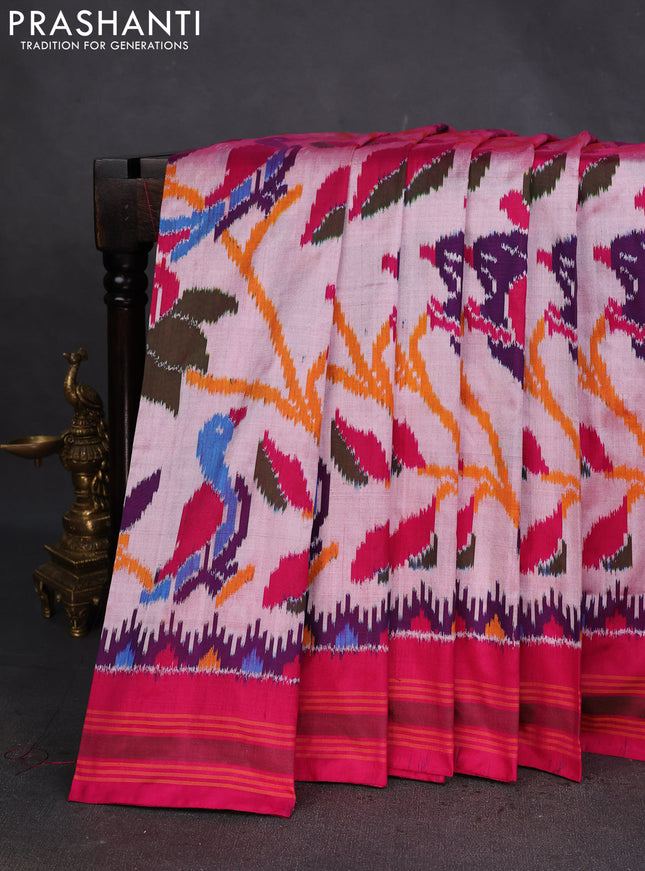 Pochampally silk saree pastel pink and pink with allover patola weaves and rettapet border