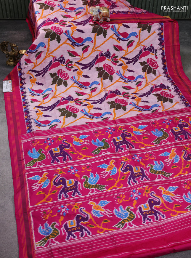 Pochampally silk saree pastel pink and pink with allover patola weaves and rettapet border