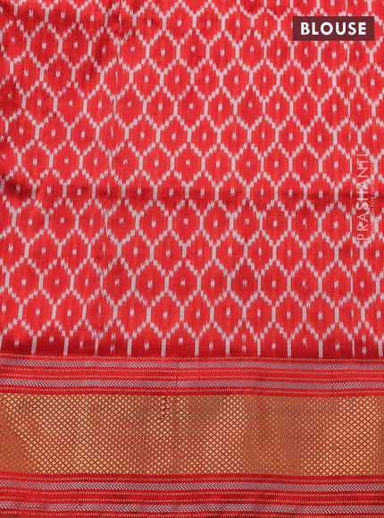 Pochampally silk saree blue and orange with plain body andlong ikat woven zari border