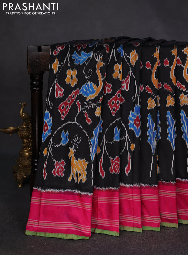 Pochampally silk saree black and pink with allover ikat weaves and rettapet border