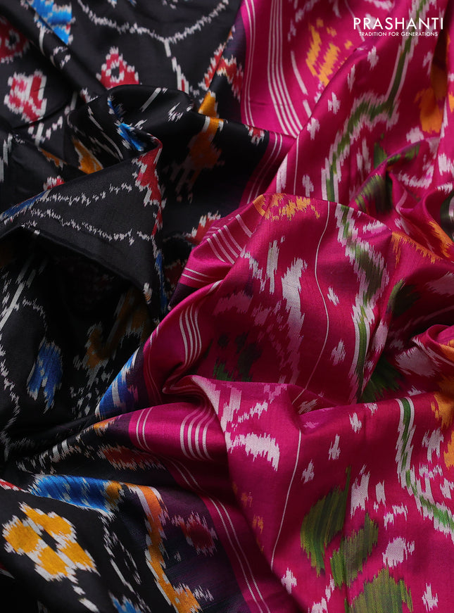 Pochampally silk saree black and pink with allover ikat weaves and rettapet border