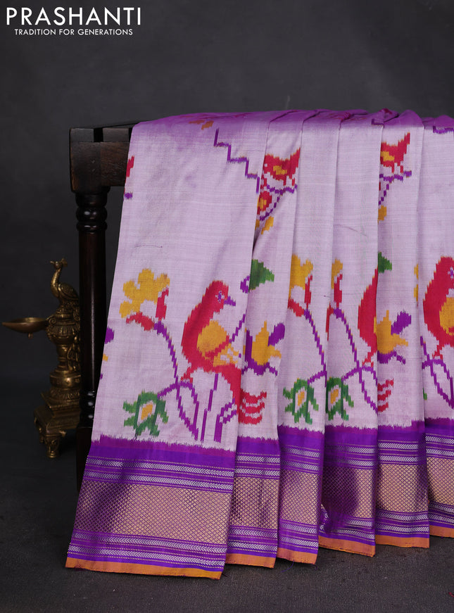Pochampally silk saree lavender and purple with allover ikat weaves and zari woven border