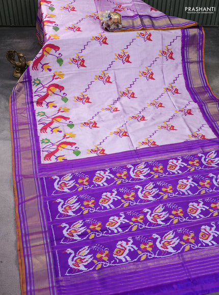 Pochampally silk saree lavender and purple with allover ikat weaves and zari woven border