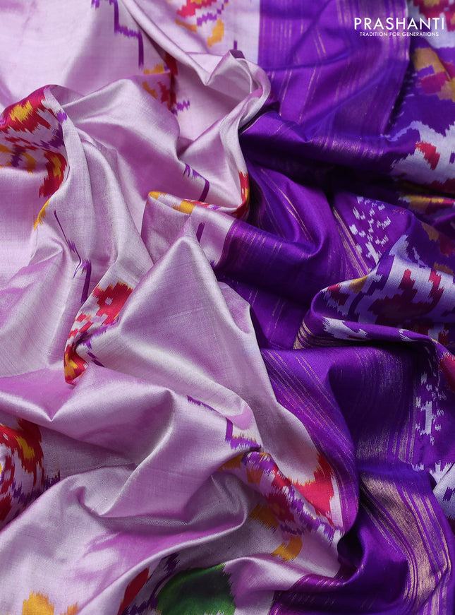 Pochampally silk saree lavender and purple with allover ikat weaves and zari woven border