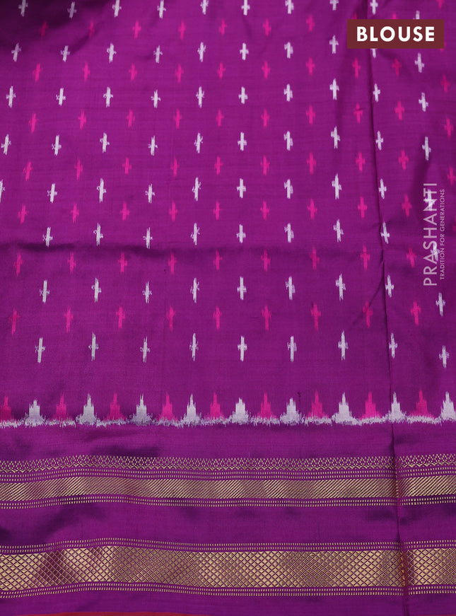 Pochampally silk saree pale yellow and purple with allover ikat weaves and rettapet zari woven border