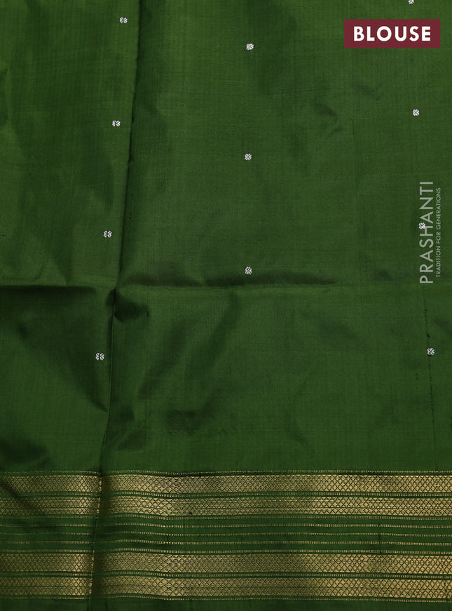 Pochampally silk saree navy blue and sap green with allover thread woven buttas and long ikat woven zari border