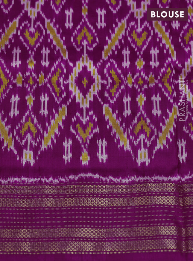 Pochampally silk saree cream and purple with allover thread woven buttas and long ikat woven zari border