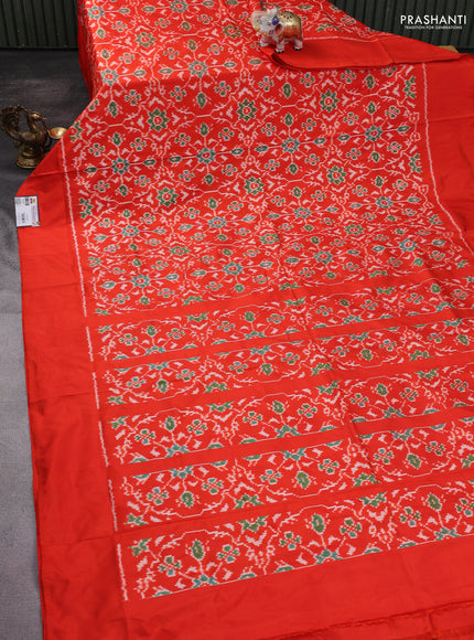 Pochampally silk saree orange with allover ikat weaves and simple border
