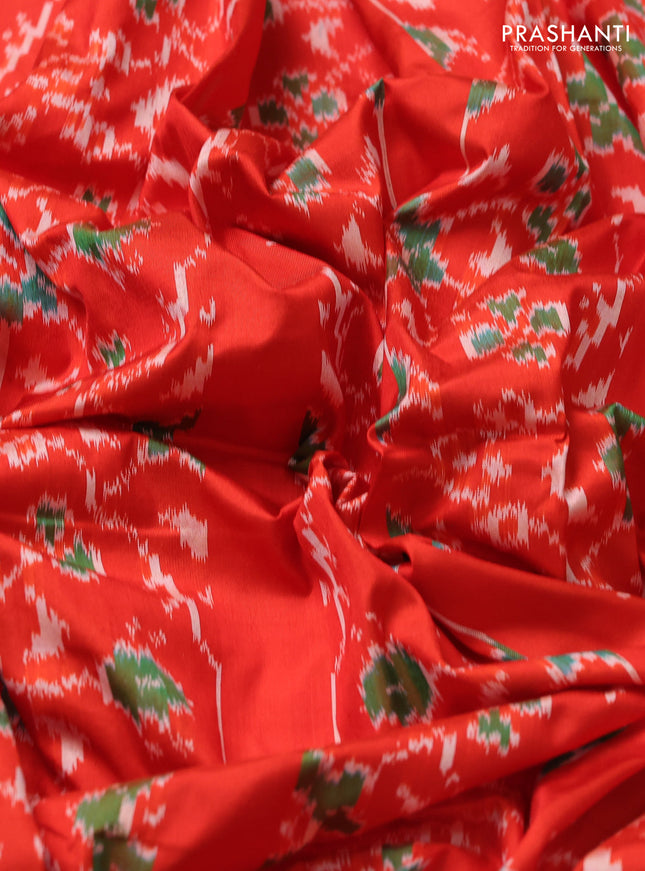 Pochampally silk saree orange with allover ikat weaves and simple border