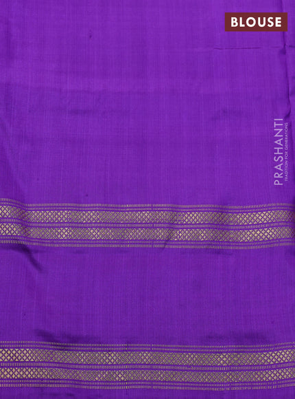 Pochampally silk saree mild peach pink and violet with ikat buttas and temple design zari woven ikat border
