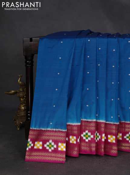 Pochampally silk saree cs blue and pink with allover thread woven buttas and zari woven ikat border