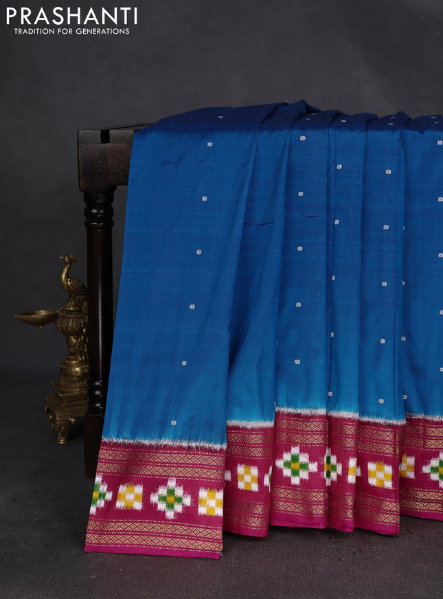 Pochampally silk saree cs blue and pink with allover thread woven buttas and zari woven ikat border