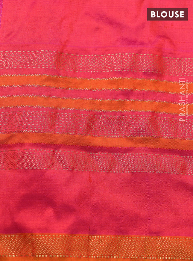 Pochampally silk saree peach pink and dual shade of pinkish orange with allover ikat weaves and long rettapet zari woven border