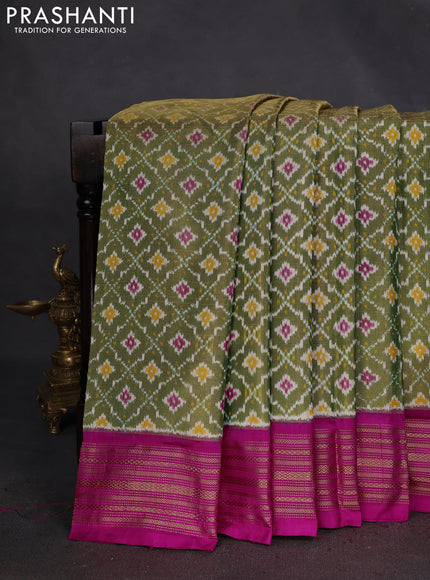 Pochampally tissue silk saree green and pink with allover ikat weaves and zari woven border