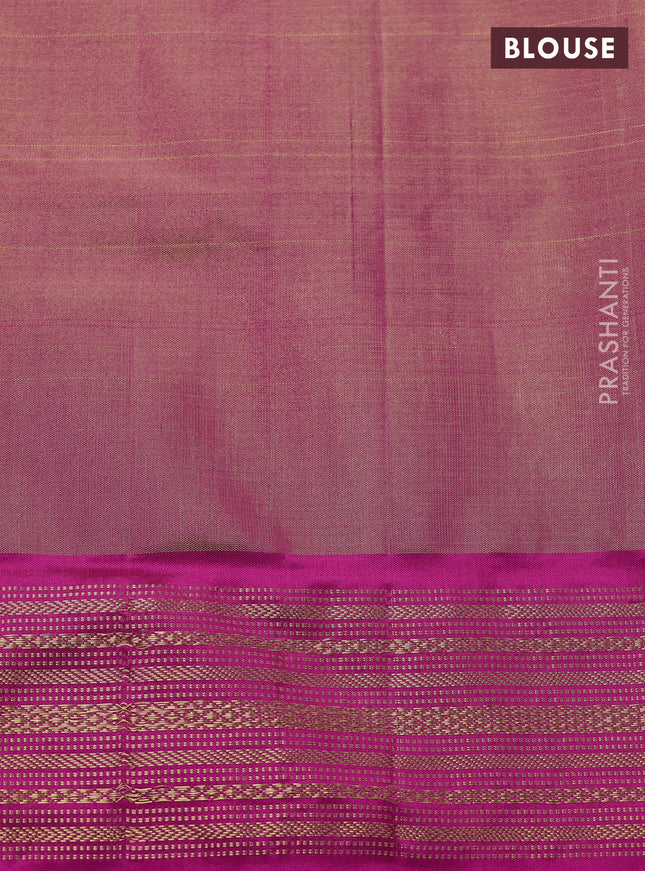 Pochampally tissue silk saree green and pink with allover ikat weaves and zari woven border