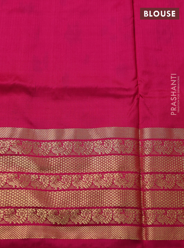Pochampally silk saree orange and pink with allover ikat weaves and long zari woven border