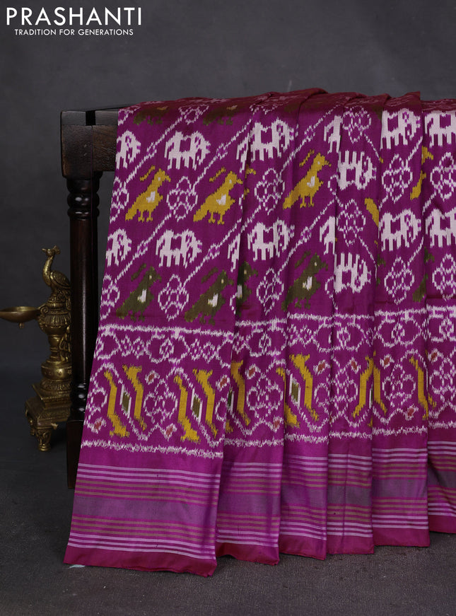 Pochampally silk saree purple with allover ikat weaves and long ikat woven simple border