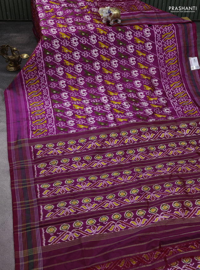 Pochampally silk saree purple with allover ikat weaves and long ikat woven simple border