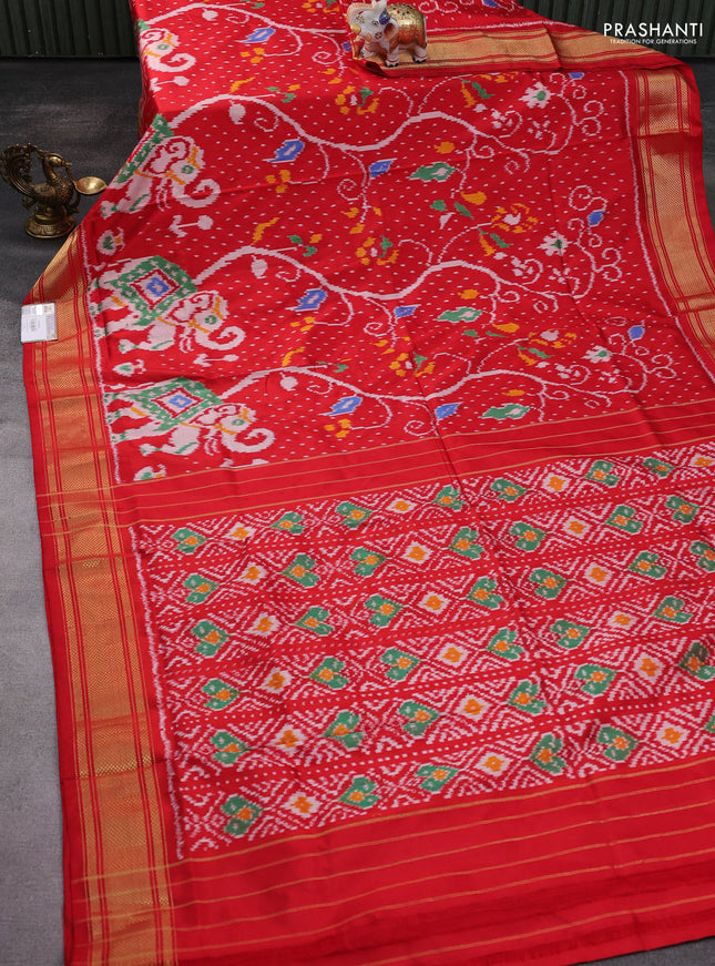 Pochampally silk saree red with allover ikat weaves and zari woven border