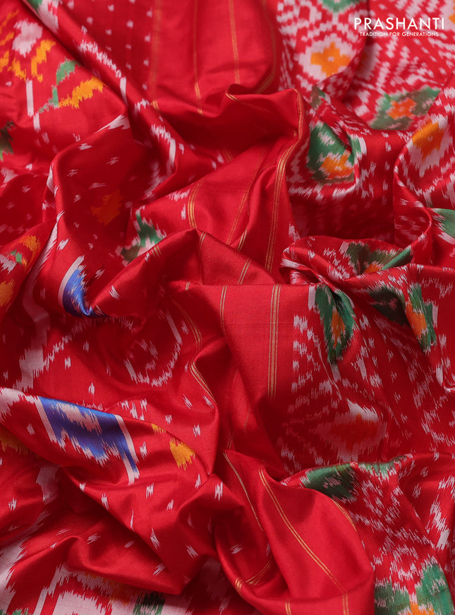 Pochampally silk saree red with allover ikat weaves and zari woven border