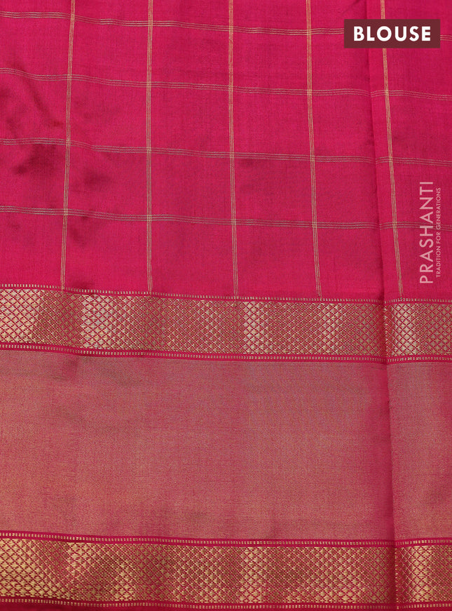 Pochampally silk saree green and pink with allover zari checks & ikat weaves and ikat woven zari border
