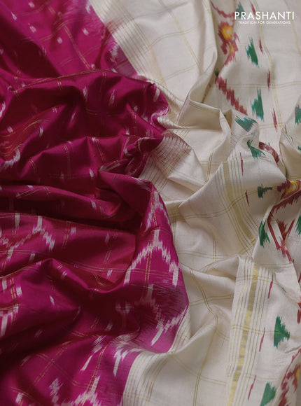 Pochampally silk saree pink and cream with allover zari checks & ikat weaves and ikat woven zari border