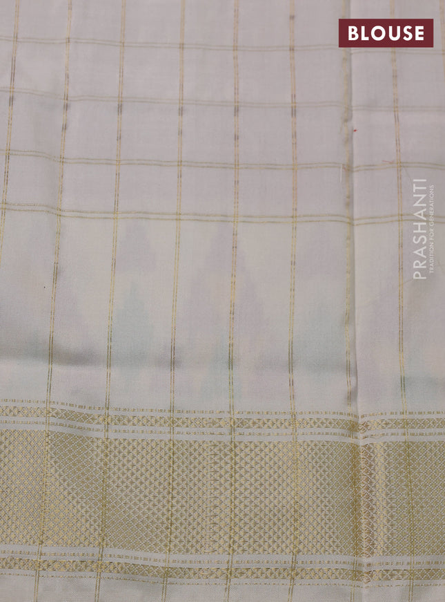 Pochampally silk saree pink and cream with allover zari checks & ikat weaves and ikat woven zari border
