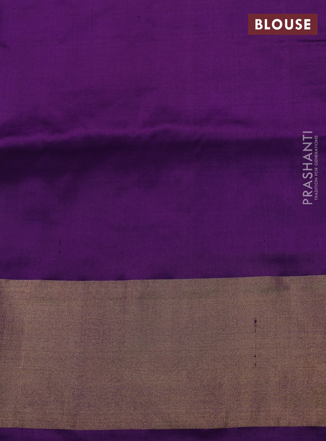Pochampally silk saree pista green and violet with ikat butta weaves and ikat woven zari border