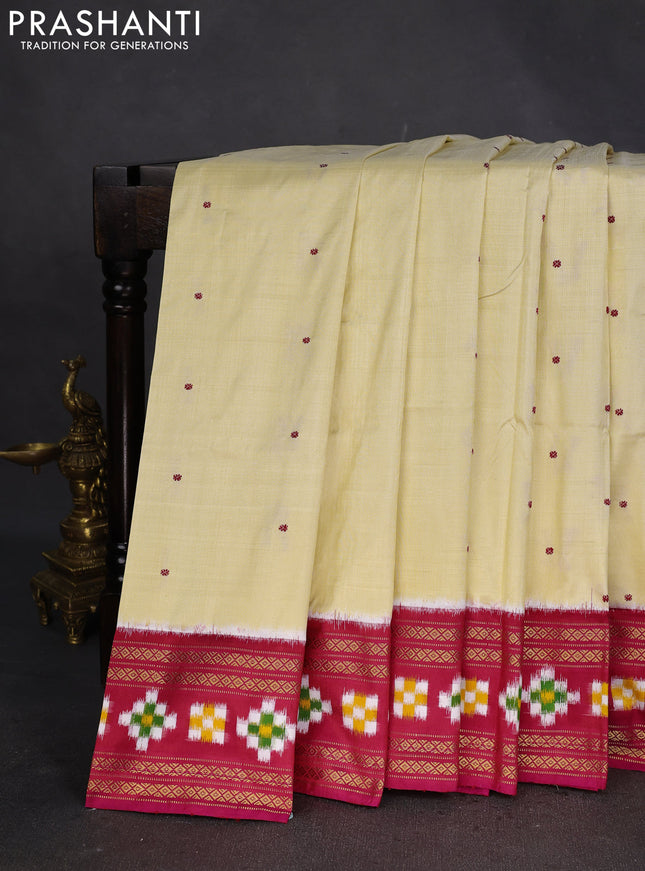 Pochampally silk saree cream and pink with thread woven buttas and zari woven ikat border