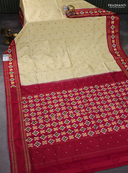 Pochampally silk saree cream and pink with thread woven buttas and zari woven ikat border