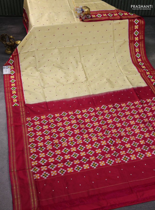 Pochampally silk saree cream and pink with thread woven buttas and zari woven ikat border