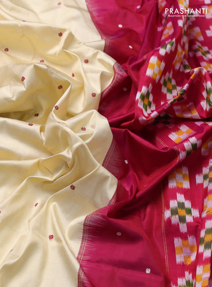 Pochampally silk saree cream and pink with thread woven buttas and zari woven ikat border