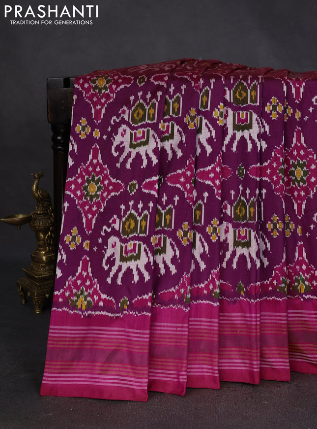 Pochampally silk saree purple and pink with allover patola weaves and rettapet border