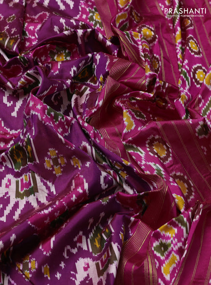Pochampally silk saree purple and pink with allover patola weaves and rettapet border