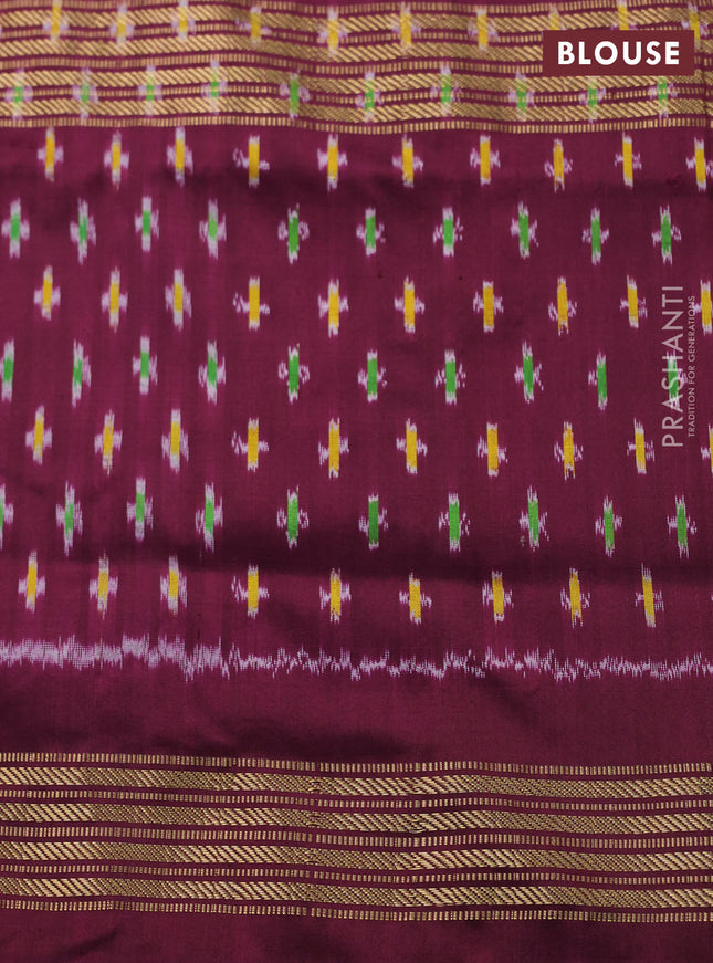 Pochampally silk saree orange and wine shade with allover ikat weaves and long zari woven ikat border