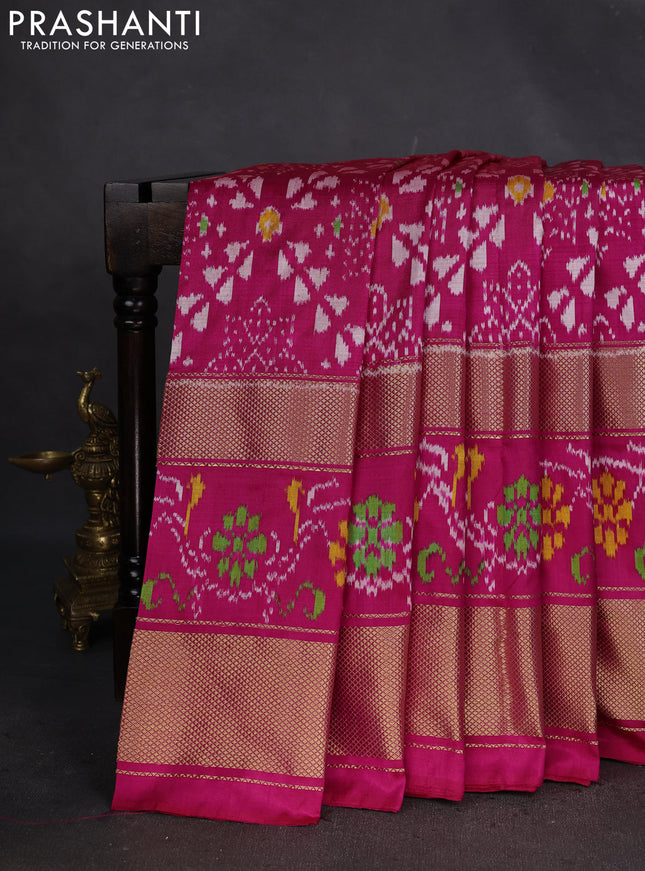 Pochampally silk saree pink with allover ikat weaves and zari woven border