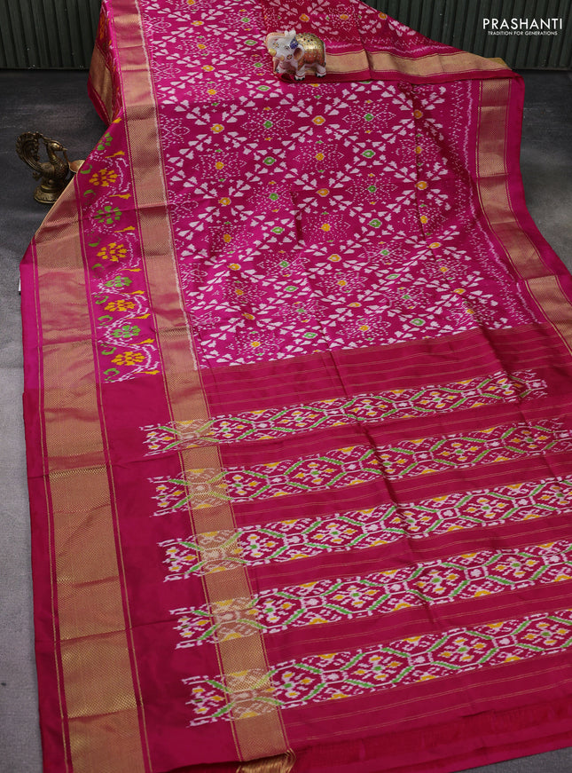 Pochampally silk saree pink with allover ikat weaves and zari woven border