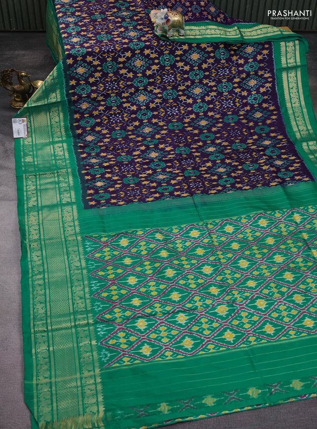 Pochampally silk saree jamun shade and teal green with allover ikat weaves and zari woven border