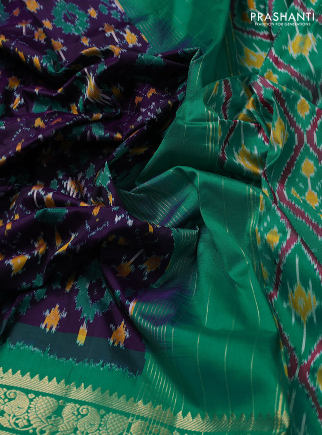 Pochampally silk saree jamun shade and teal green with allover ikat weaves and zari woven border