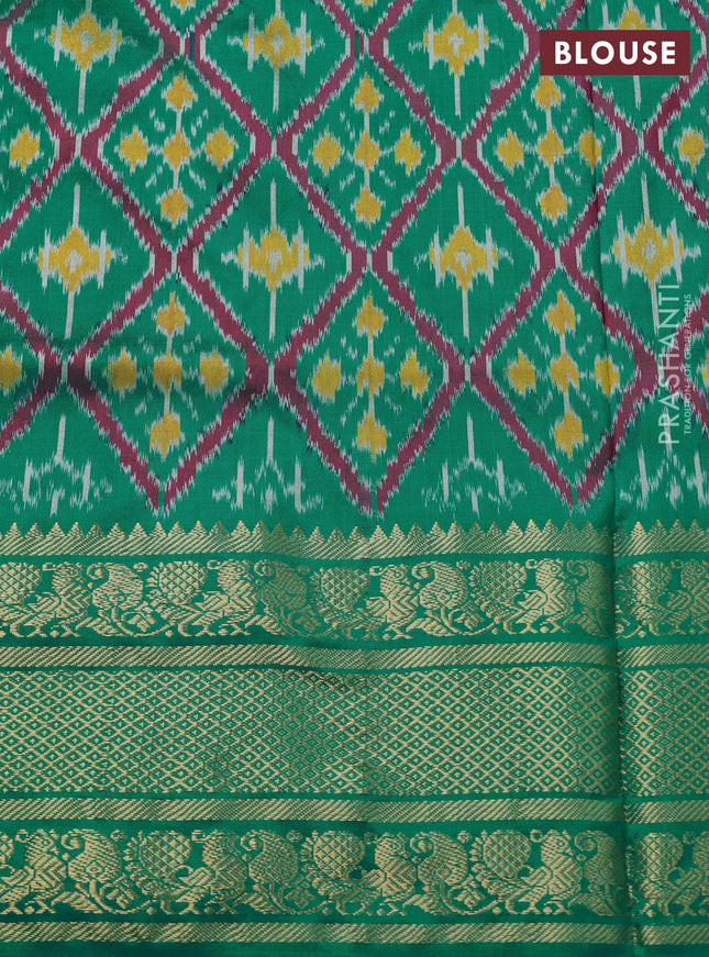 Pochampally silk saree jamun shade and teal green with allover ikat weaves and zari woven border