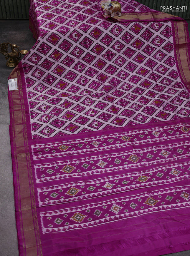 Pochampally silk saree pastel pink and purple with allover ikat weaves and zari woven border