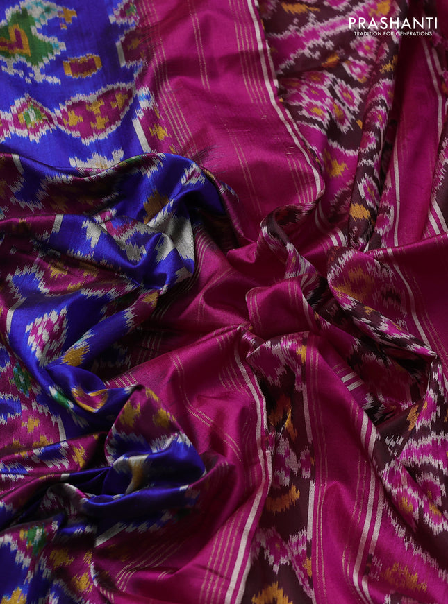 Pochampally silk saree blue and pink with allover ikat weaves and zari woven border