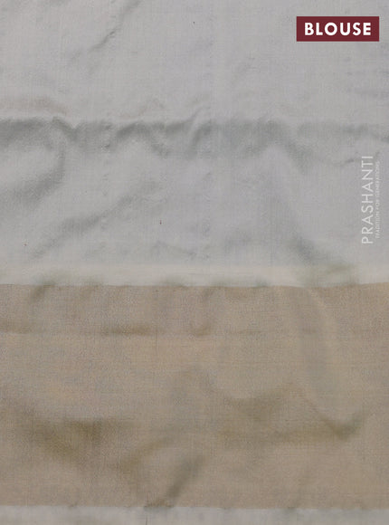 Pochampally silk saree blue and cream with allover ikat buttas and temple design zari woven ikat border