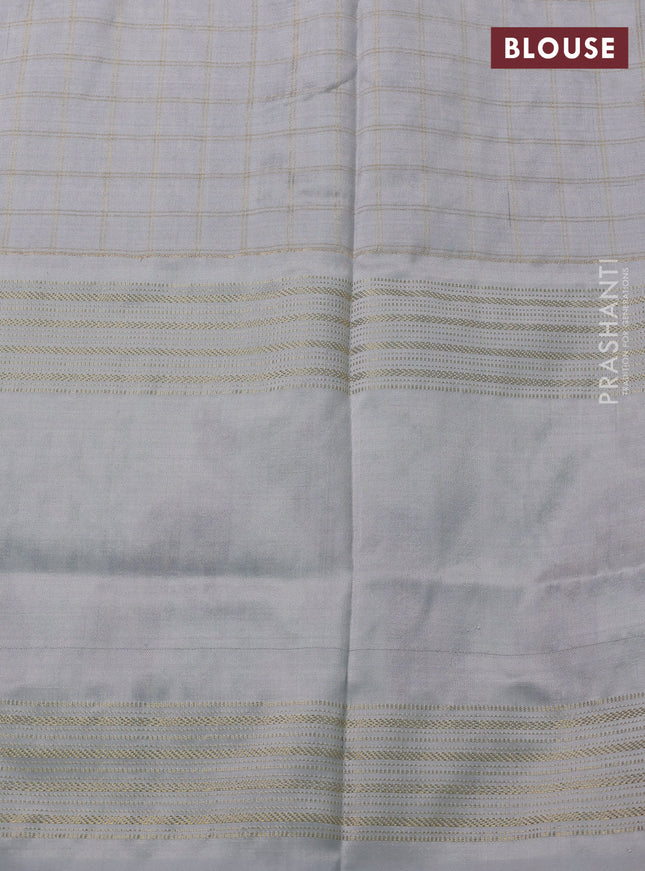 Pochampally silk saree deep maroon and pastel grey with allover zari checks & ikat weaves and long zari woven ikat border