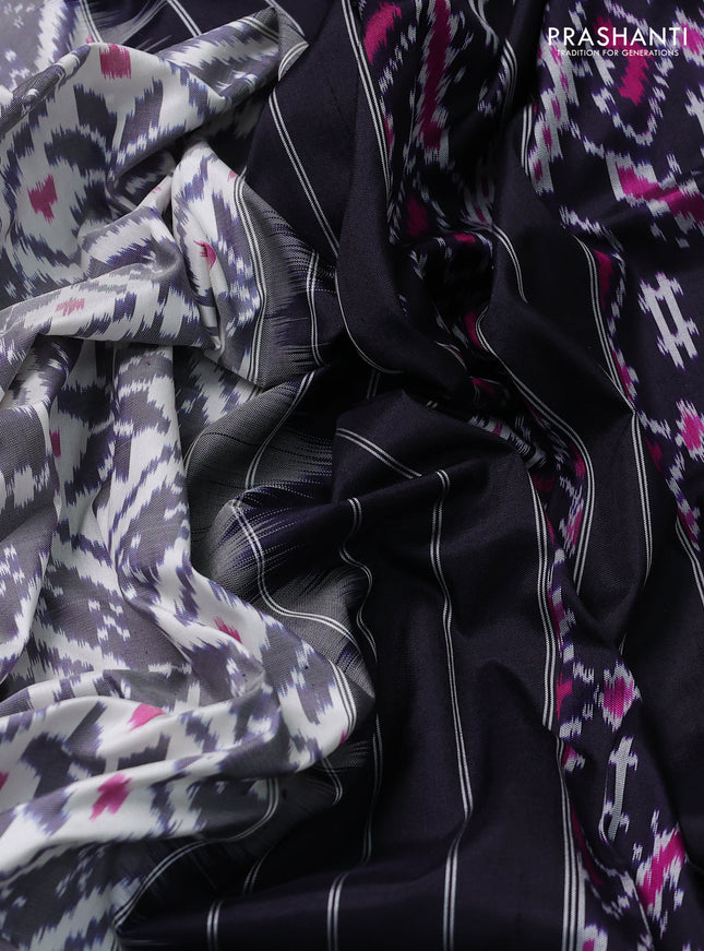 Pochampally silk saree off white and deep navy blue with allover ikat weaves and rettapet border