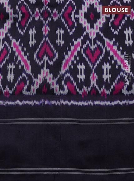 Pochampally silk saree off white and deep navy blue with allover ikat weaves and rettapet border