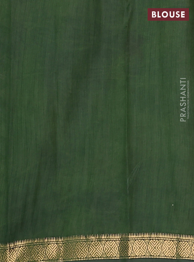 Maheshwari cotton saree navy blue and sap green with allover pichwai prints and zari woven border